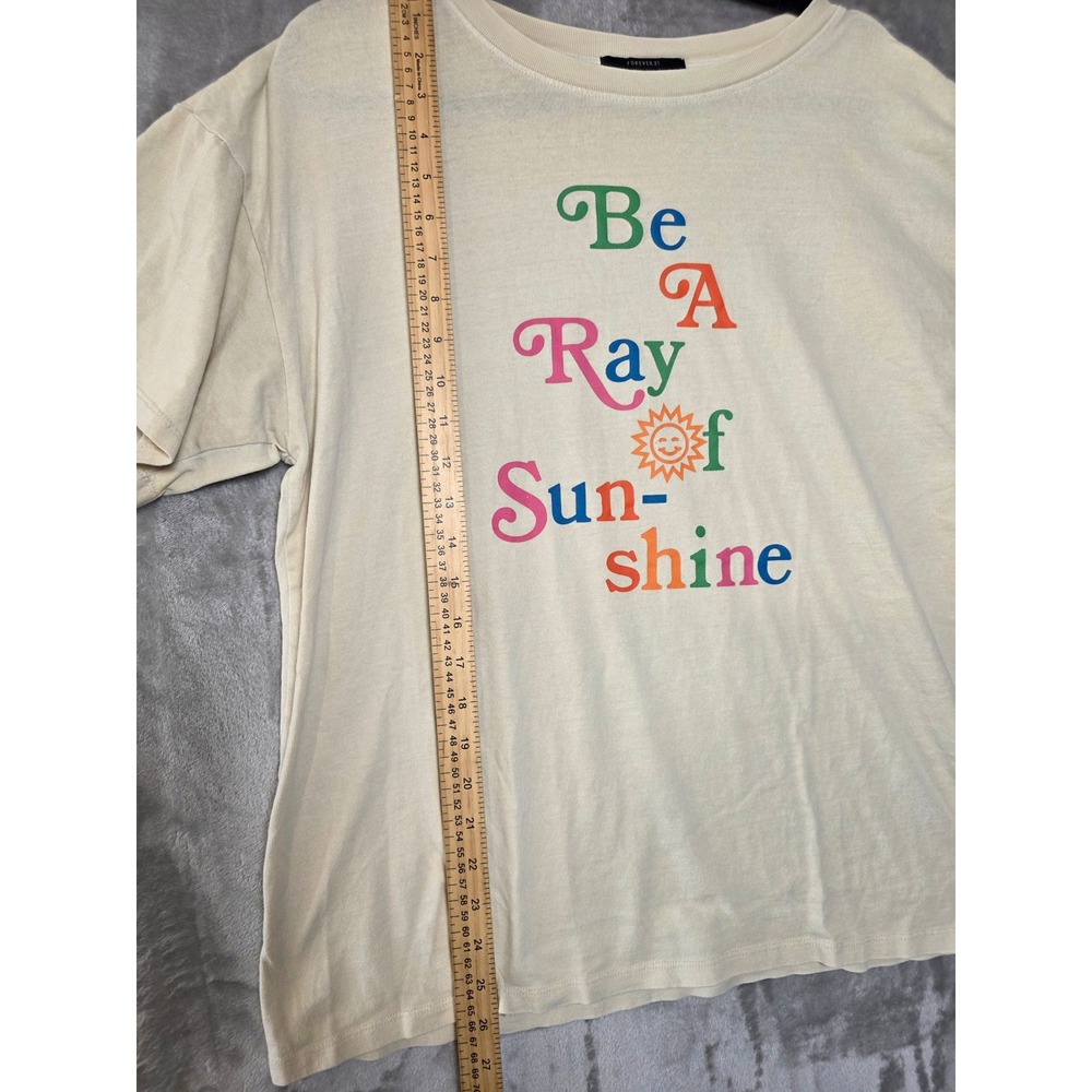 Forever 21 Womens Cream Be A Ray of Sunshine Graphic T-Shirt Large Retro Sun Tee - Picture 4 of 6